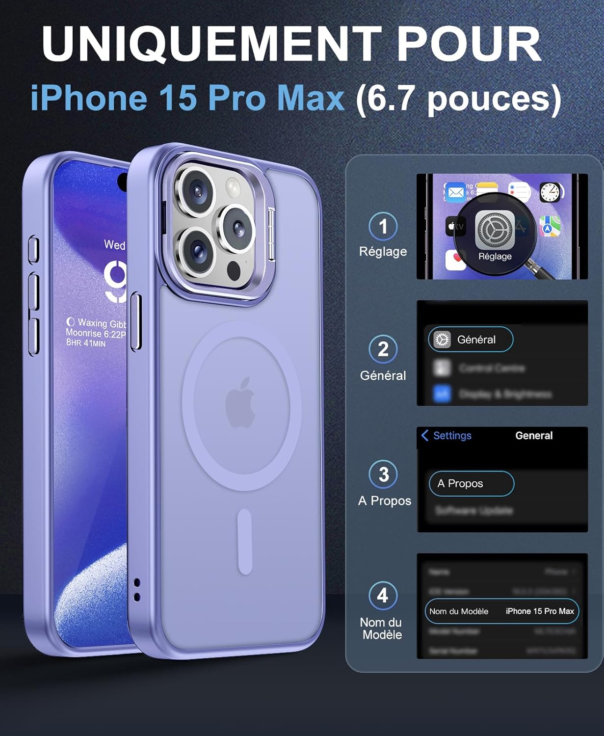 iPhone 16 Pro Max Case, Compatible with MagSafe, Camera Protection Case [Metal Kickstand+2 Screen Protection] Military Protection, Scratch Resistant, Translucent Black