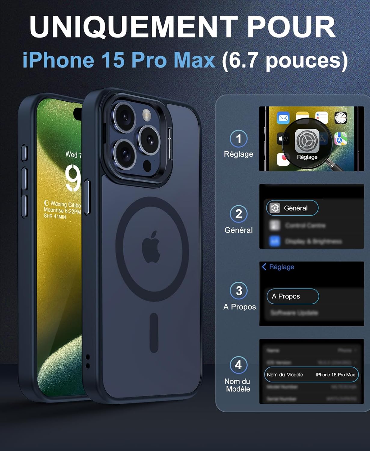 iPhone 16 Pro Max Case, Compatible with MagSafe, Camera Protection Case [Metal Kickstand+2 Screen Protection] Military Protection, Scratch Resistant, Translucent Black