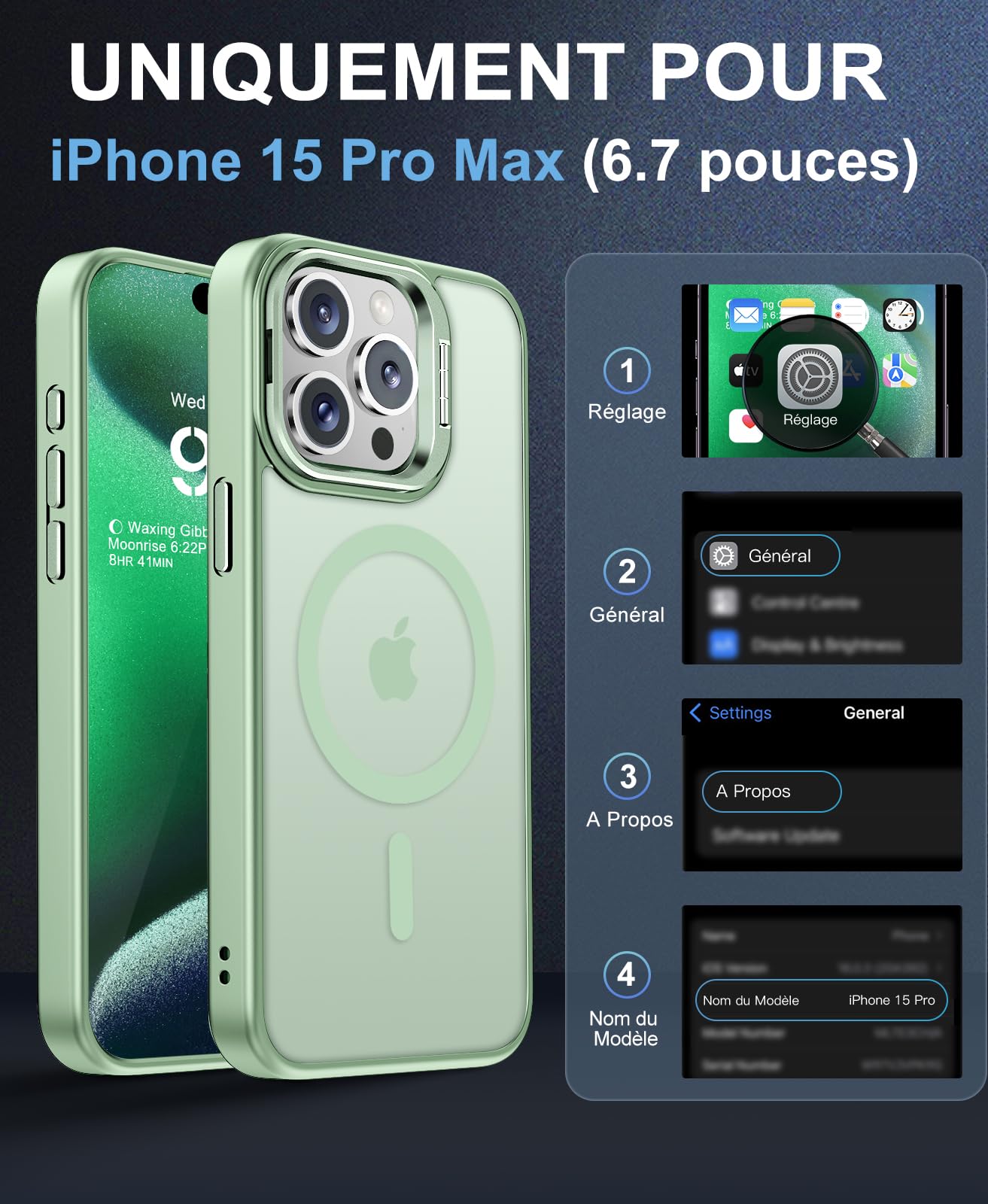 iPhone 16 Pro Max Case, Compatible with MagSafe, Camera Protection Case [Metal Kickstand+2 Screen Protection] Military Protection, Scratch Resistant, Translucent Black