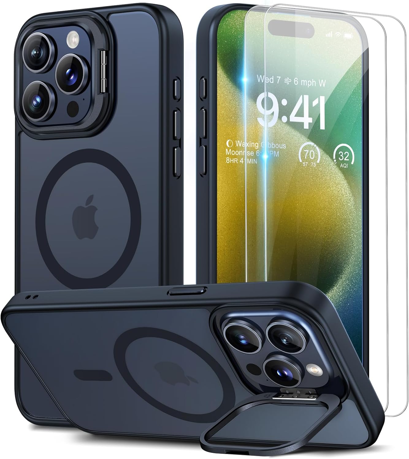 iPhone 16 Pro Max Case, Compatible with MagSafe, Camera Protection Case [Metal Kickstand+2 Screen Protection] Military Protection, Scratch Resistant, Translucent Black