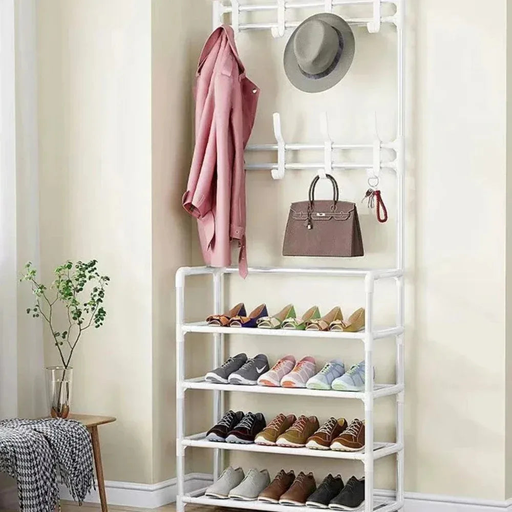 Clothes Hanger Multi-Layer Shoe Rack Doorway DIY Hat And Shoes Shelf Simple Floor-Standing Living Room Organizer Storage Racks